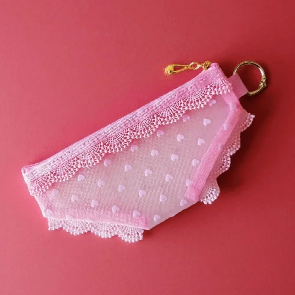New Briefs Shape Cosmetic Bag Mesh Lace Heart Makeup Storage Pouch Y2K Transparent Toiletry Bag Storage for Travel