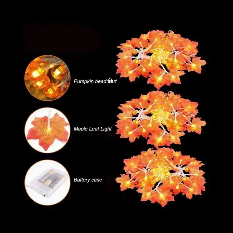 Indoor Home Autumn Harvest Festival Decor 1PC 3D Pumpkin & Maple Leaves String Lights Halloween Thanksgiving Decor Lamp