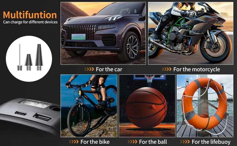 YIJU Rechargeable Tire Inflator Electric Portable Inflator For Car Motorcycle Bicycle Air Compressor Football Ball Inflator Pump