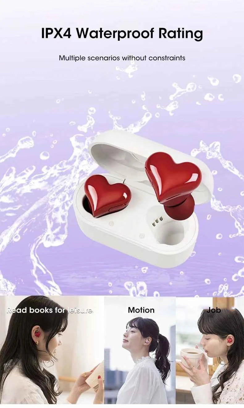 Heart Buds TWS Earbuds for Girls Pink Bluetooth 5.1 20H Playtime with Charging Case Lightweight Gift for Women Gaming Students
