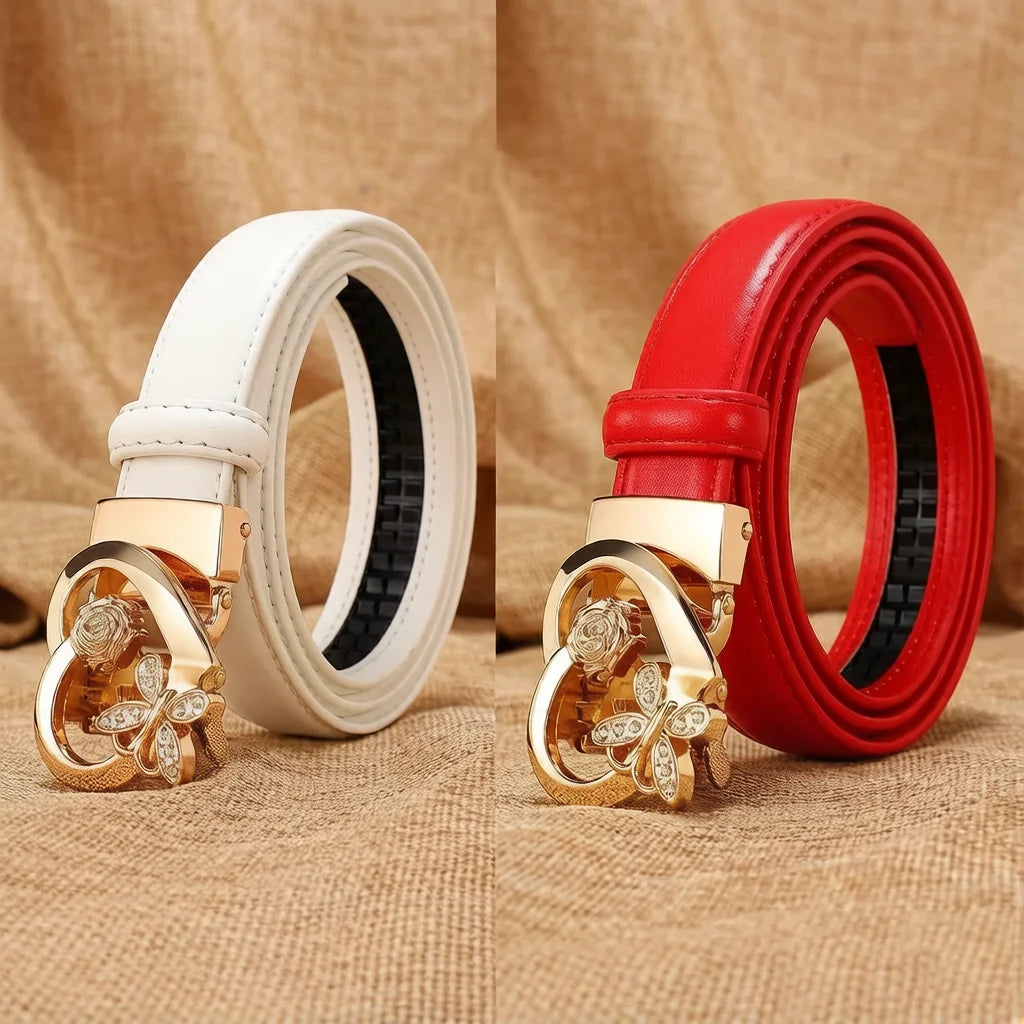New Belts Women Luxury Famous Brand Designer Female Belt Candy Color High Quality Dress Cowhide Leather Automatic Buckle LB2202