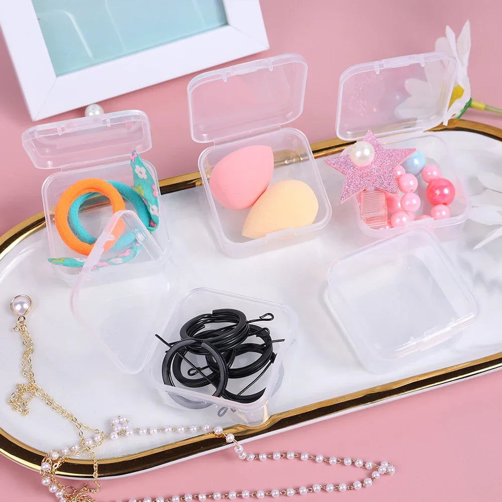 6PCS Mini Storage Box Transparent Square Plastic Box Earrings Jewelry Packaging Storage Small Square Box Jewelry Organizer