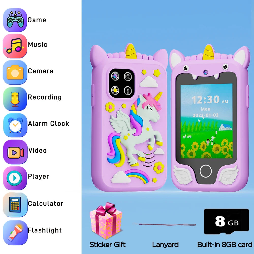 Kids Smartphone Toy with Camera & MP3 Player, Touchscreen Learning Phone for Boys Girls Silicone Pretend Cell Phone Gift