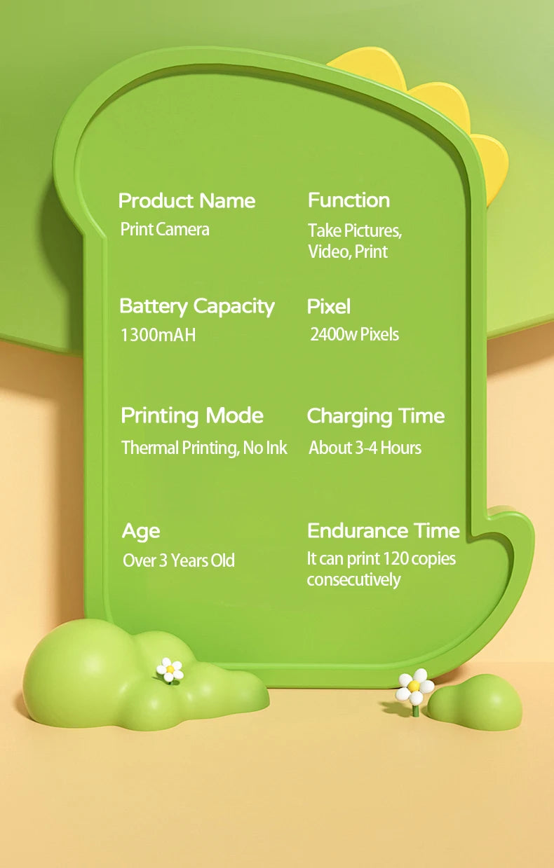 Kids Camera Instant Print 1080P HD Toddler Digital Video Camera 2.4-Inch Toy for Girls Boys Age 3-12 Christmas Birthday Gift