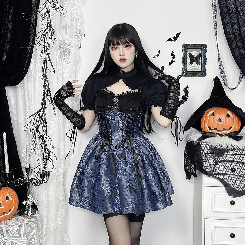 2024 New Vintage Gothic Purple Mini Dress Women Sexy Spaghetti Strap High Waist Dresses Punk Grunge Slim Party Club Dress Women
