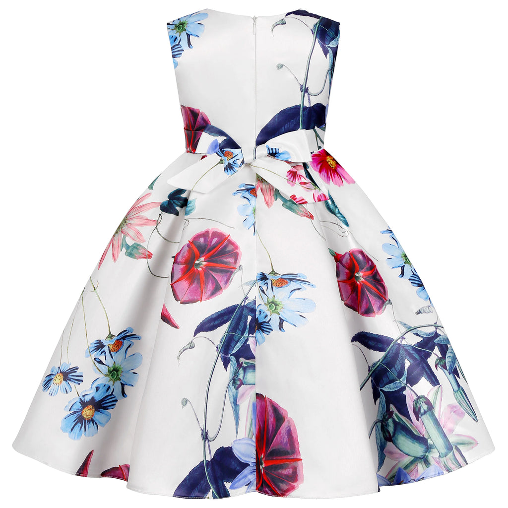 2026 European and American children's new flower vintage print princess dress girl holiday party dress dress