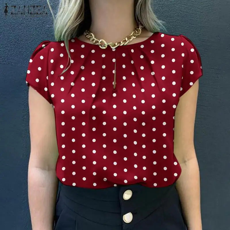 2024 Summer Tunic Tops ZANZEA Women Short Sleeve Polka Dots Blouse Work Holiday Shirt Casual O Neck Blusas Female Chemise Mujer