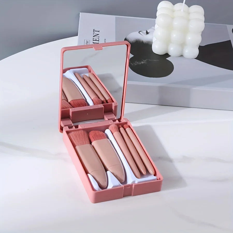 5Pcs Dusty Rose Pink Makeup Brush Set Soft Bristle Foundation Blush Eyeshadow Multi Function Tool Women Daily Valentine Gift Beauty Accessory