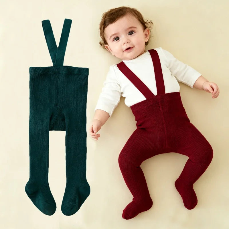 Christmas Tights For Girls Suspender Pantyhose Winter Autumn Tights For Boys With Shoulder Strap Knitted High Waist Legging New