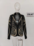 DEAT 2024 New autumn Turn-down Collar Full Sleeves Metal Beaded No Buttons Short jackets Female Single Suit WF18501L Black