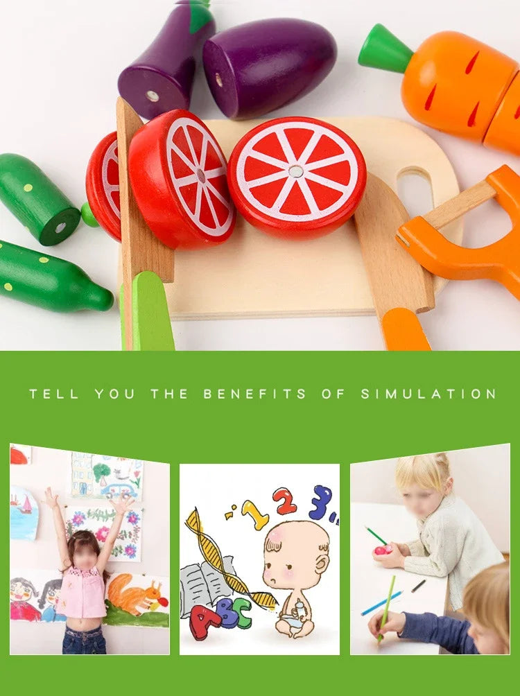 Simulation Kitchen Pretend Toy Wooden Classic Game Montessori Educational Toy For Children Kids Gift Cutting Fruit Vegetable