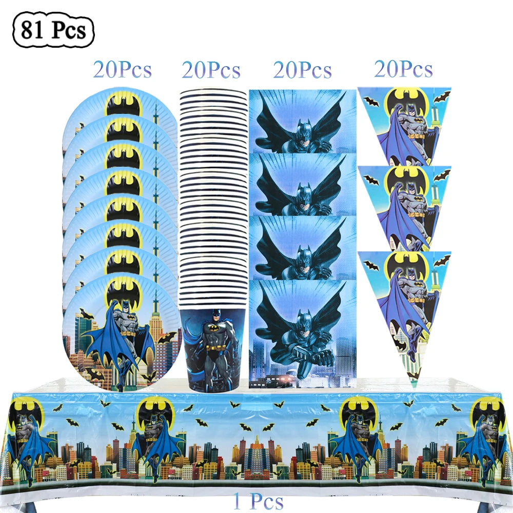 Party Tableware The Dark Hero Cartoon Boys Balloons Birthday Party Decoration Plate Cup Napkins Balloons Baby Shower Supplies