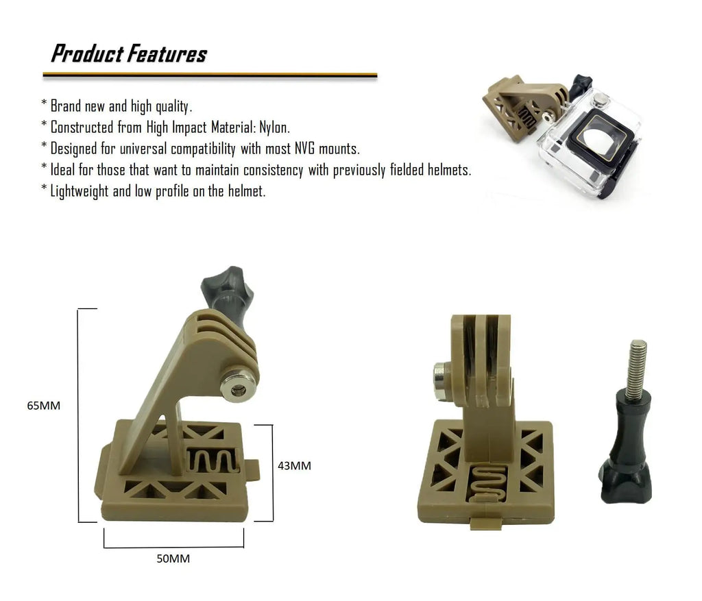 Aholdtech Tactical Bulletproof Helmet Accessories Flashlight Holder Light Clamp And NVG Mount Connector for Gopro Hero Cameras