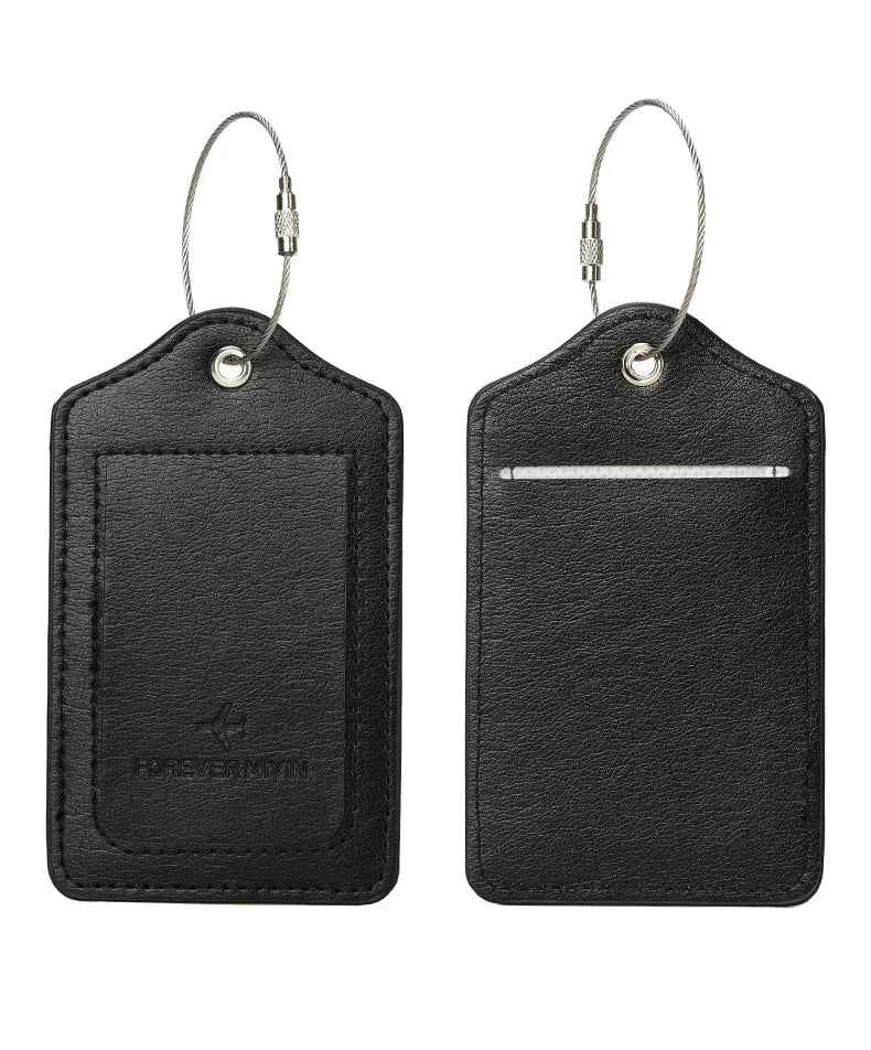 PU leather luggage tag with anti loss wire rope loop and built-in privacy protection cover, suitable for luggage and travel bags