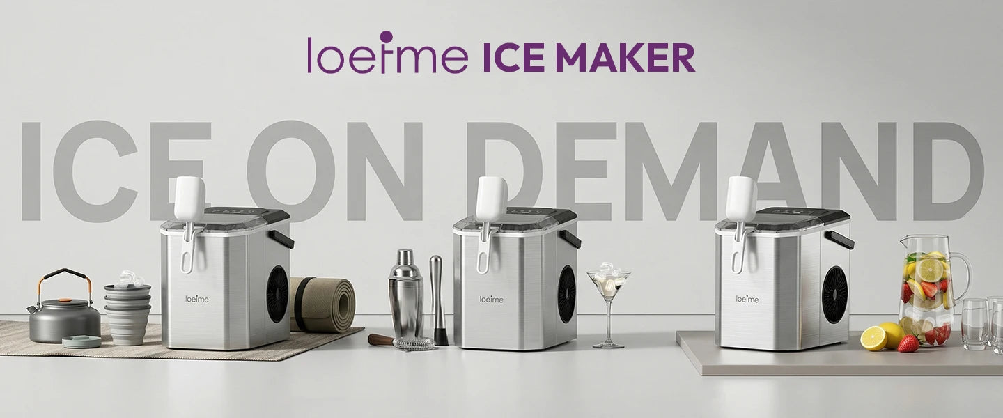 LOEFME 12kg/24h Electric Ice Maker Machine Bullet Ice 6 Mins 9pcs Ice Cubes Self-Cleaning Ice Maker for Home Cafes Camping Party