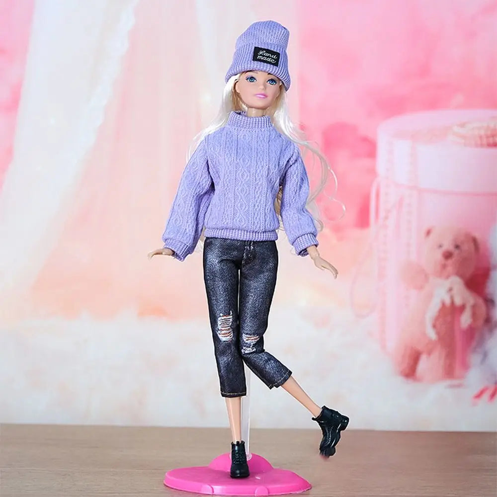 Doll Casual Clothes Hats Winter Wear Sweaters Pants Handmade Girl Doll Wearing Set For 1/6 Doll Clothes Accessories DIY Gift