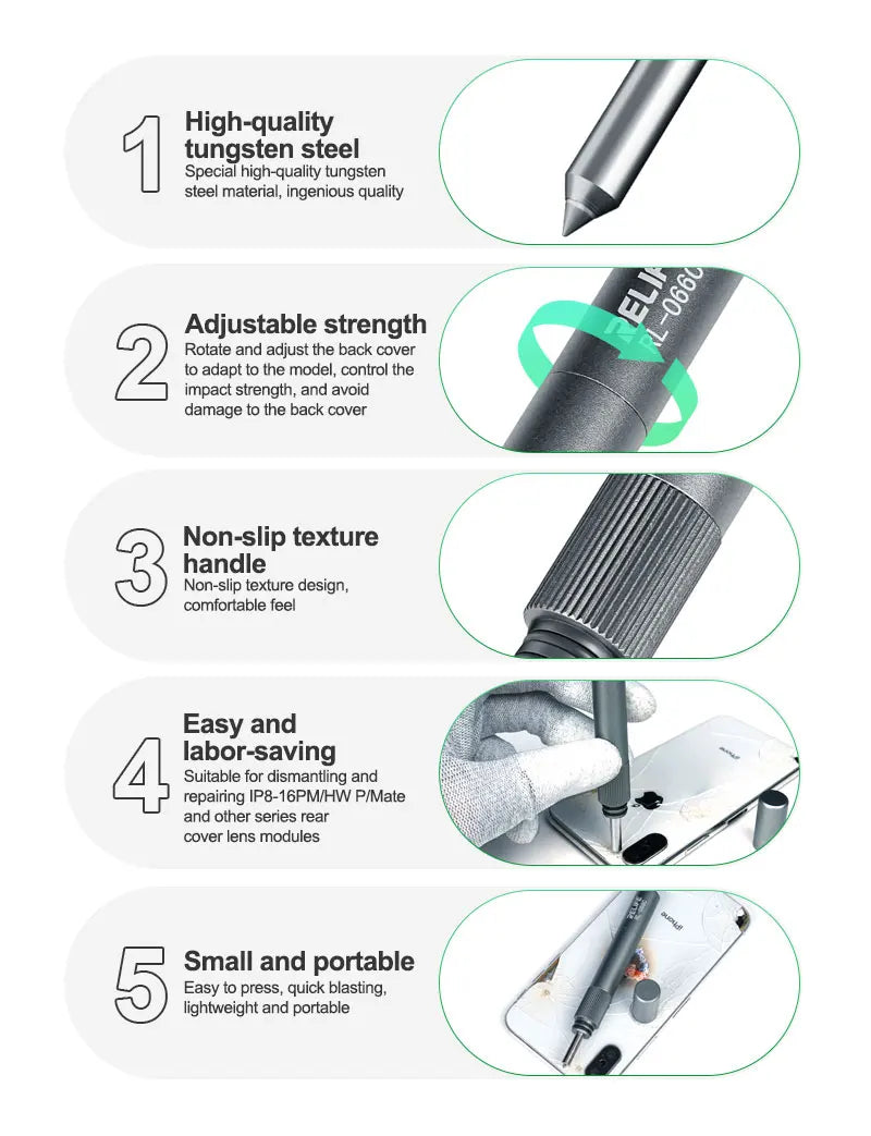 RELIFE RL-066C Back Glass Breaking Pen Phone Rear Camera Disassembly Tools Back Glass Removal Repair Refurbushing Blasting Tool