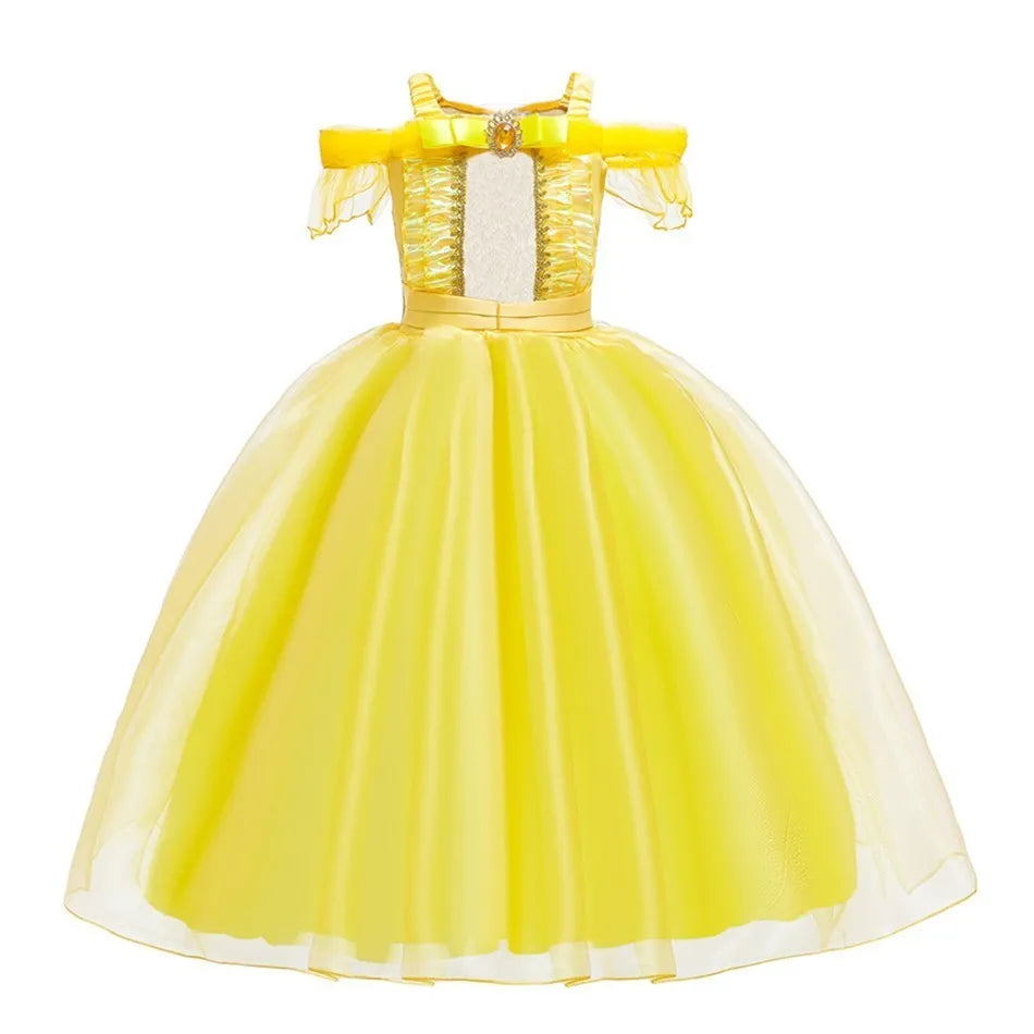 Girl Princess Cinderella Dress Elsa Anna Mermaid Jasmine Belle Snow White Costume Girls Birthday Party Halloween Dress 2-10 Year