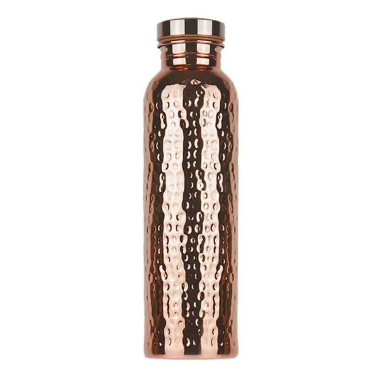 800ML Electroplated Copper Water Bottle One-Click Open Lid Anti-Slip Silicone Base Hammer Pattern Bottle Sports Bottle