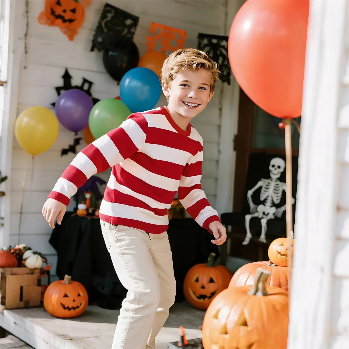 Kids Red and White Striped Shirts Boys Girls  Long Sleeve Casual Cotton T Shirts child Adult children long sleeved Tshirt
