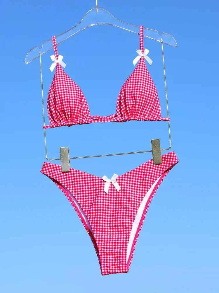 Triangle Bikinis Bow Swimsuit Women Sexy Swimwear Bandage Bikini Set Summer Biquini Female Beachwear Low Waist Thong Swimsuits
