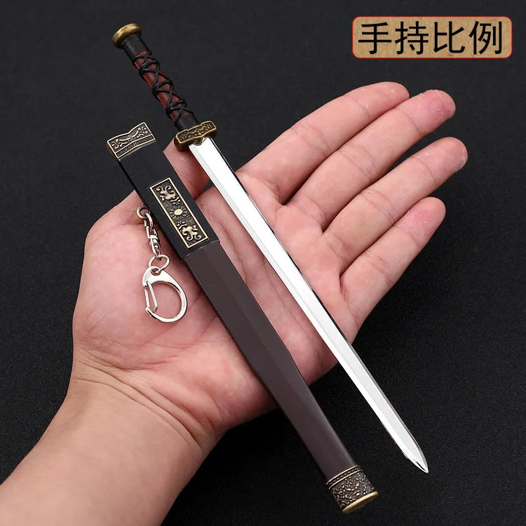22cm Metal Sword machete Blade Espadas Manga Anime Keychain Toy Ancient Chinese Weapons Pendant Decoration Ornament Accessories
