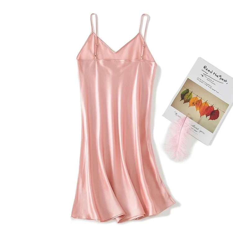 New 100% Natural Silk Gecelik Slip Nuisette Nightgown Women Nightwear Sexy Sleepwear Dress Pijamas Night Gown Nighty