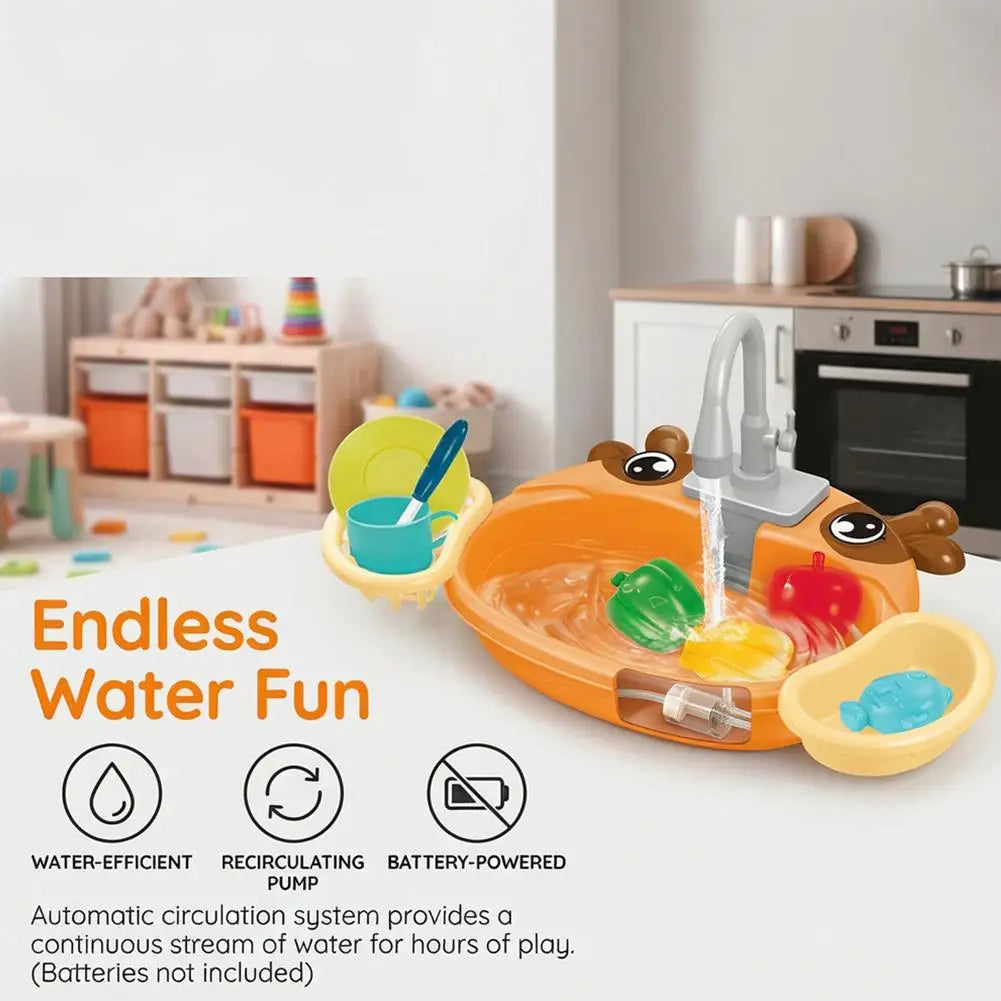 Kids Kitchen Sink Toys Electric Dishwasher Playing Toy with Running Water Pretend Play Food Fishing Toy Role Playing Girls Gift