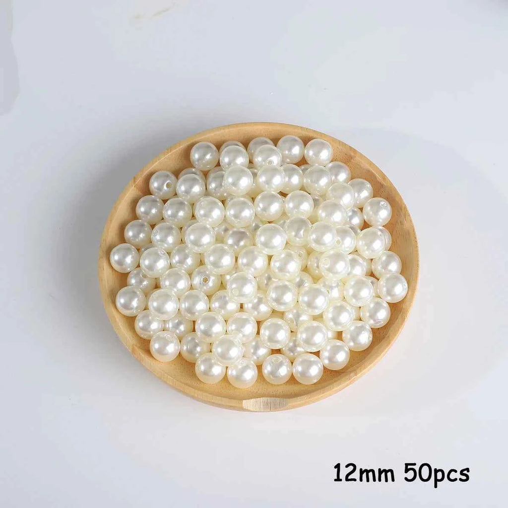 3-20mm 10-1000pcs straight hole ABS imitation pearl beige white bracelet with round beads for DIY craft jewelry making products