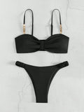 Sexy Front Bow Push Up Bikini Set 2026 Women Metal Strap Hollow Out Bra Pleate Thong Swimsuit Summer Bathing Suit White Swimwear