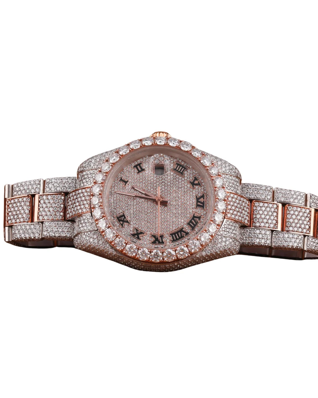 Top Quality Round Shape Full Rose Gold Diamond Watch for Wedding and Partywear Men's Quartz Watch Available at Affordable Price