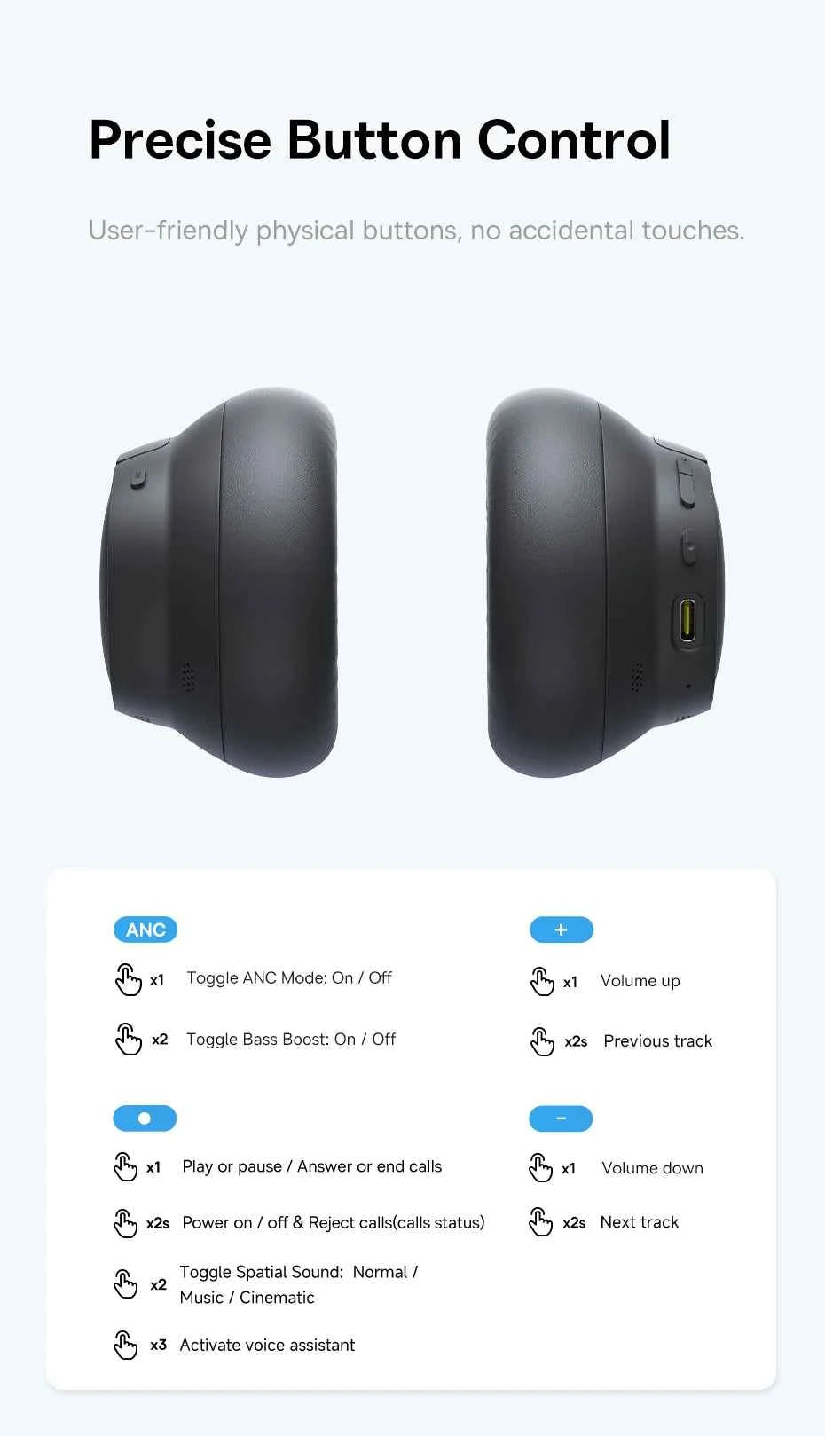 Baseus Bass EH10 NC Wireless Headphones Bluetooth 6.0 Noise Canceling 45dB Over Ear HeadsetSpatial Audio Earphone 80H Time