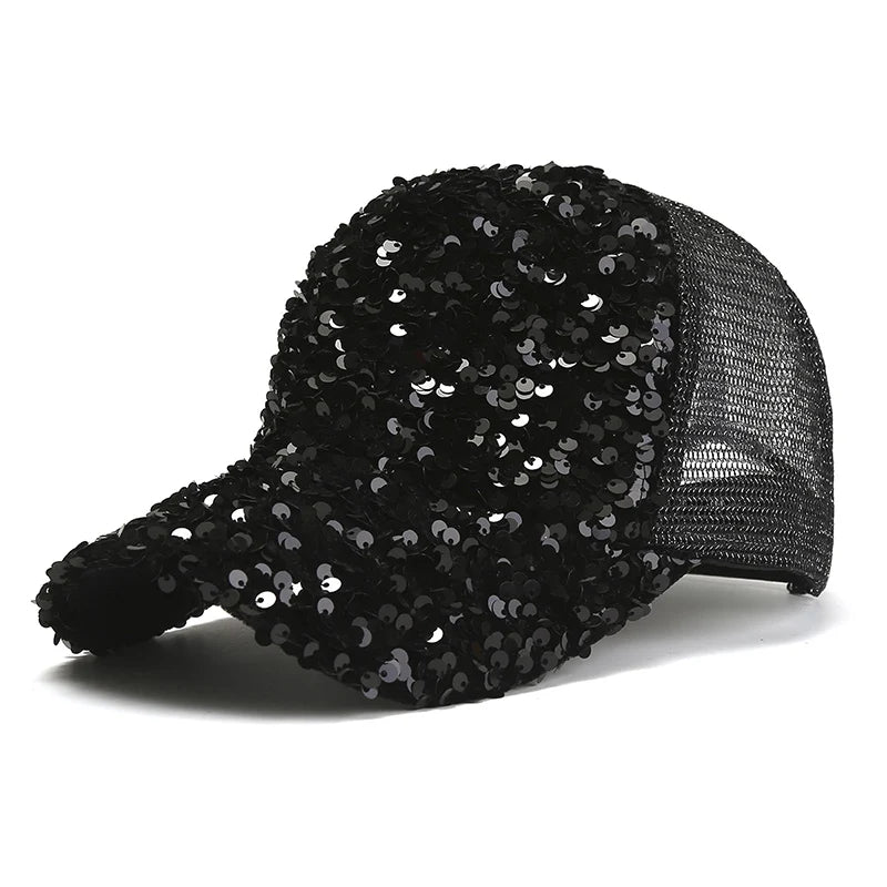 Shiny Sequins Baseball Hat For Women Summer Mesh Duck Tongue Cap Cool Breathable Outdoor Sunshade Visors Fashion Girl Peaked Cap