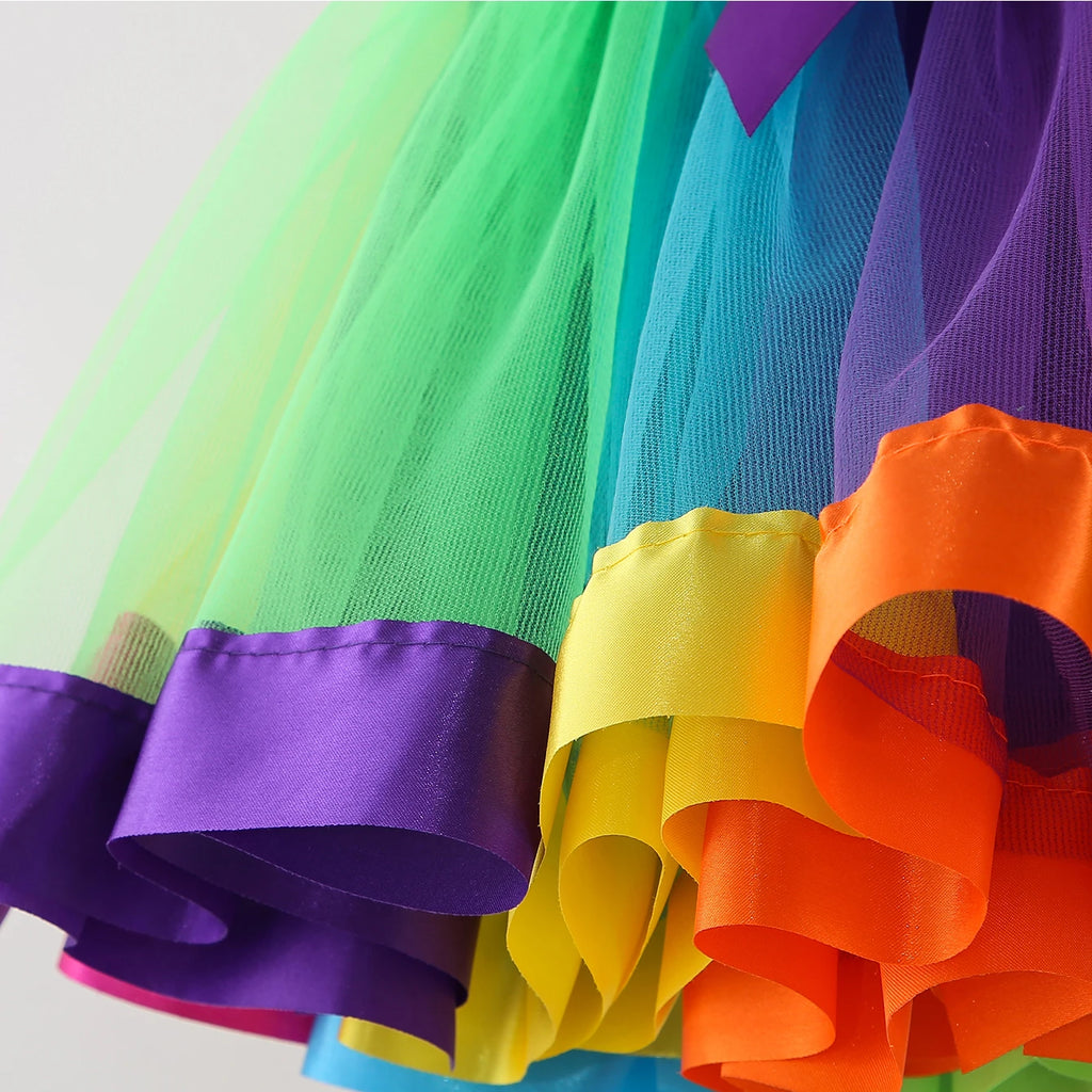 Mini skirt Party With Hairpin 2024 Tutu Skirt Baby Girl Skirts Princess Rainbow Tulle Skirts Girls Clothes Children Clothing