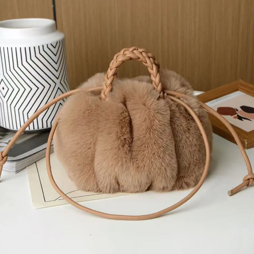 Autumn and winter versatile simple solid color portable hair bag women's autumn and winter new pleated cloud bag high-end plush