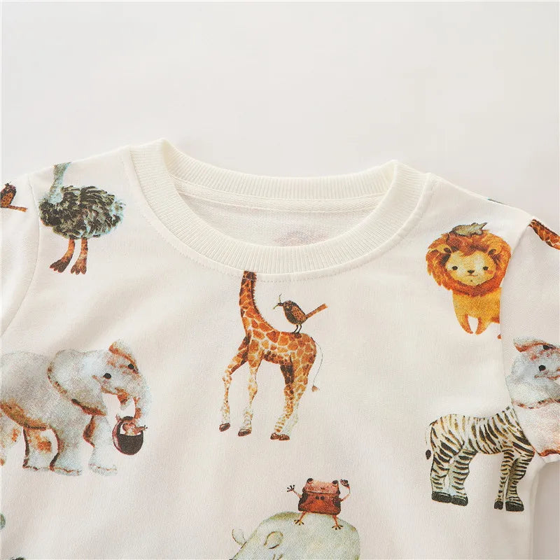 Jumping Meters Autumn Spring Children's Sweatshirts With Animals Print Hot Selling Sport Kids Fashion Shirts Tops