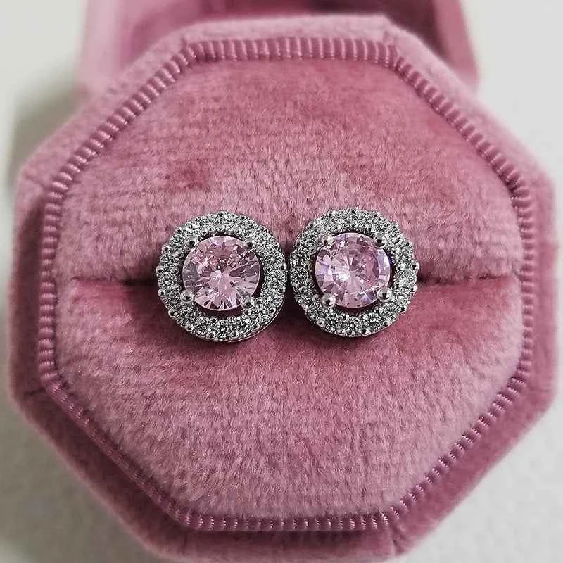 2023 New Arrivals Fashion Luxury silver color korean Zircon Stud Pink Earing Earrings For Women Girl Party Gift Jewelry Z7