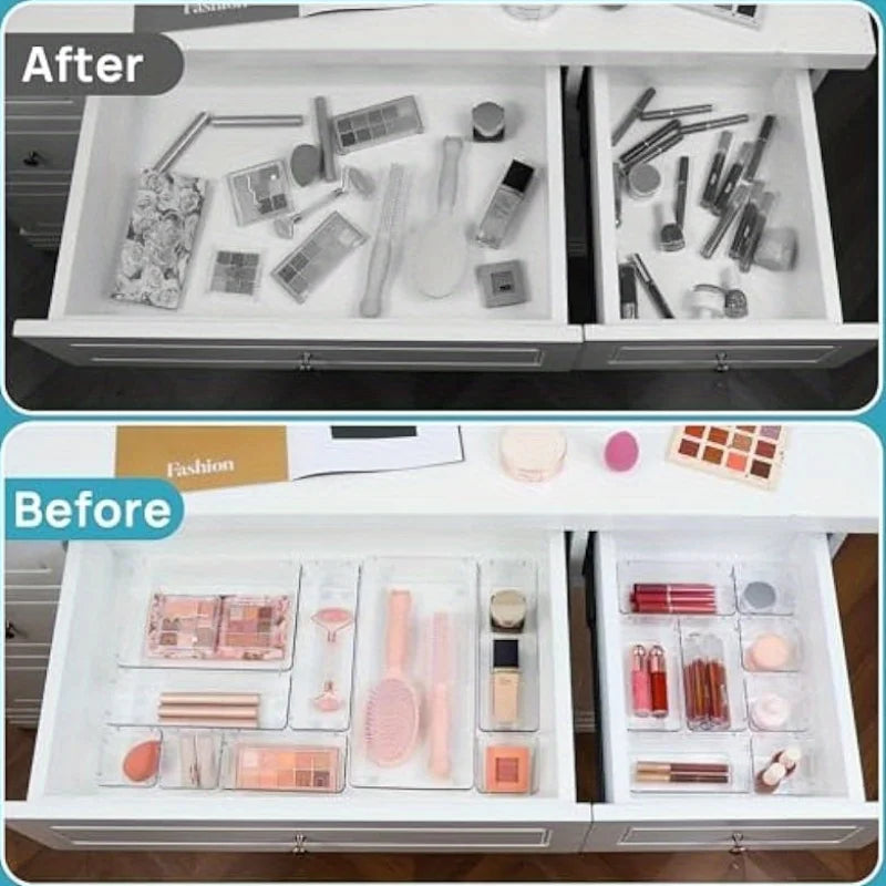 88/6/9Transparent Plastic Drawer Storage Set, Bathroom Drawer Storage Tray Storage Box, Suitable for Makeup Vanity, Kitchen Gadg