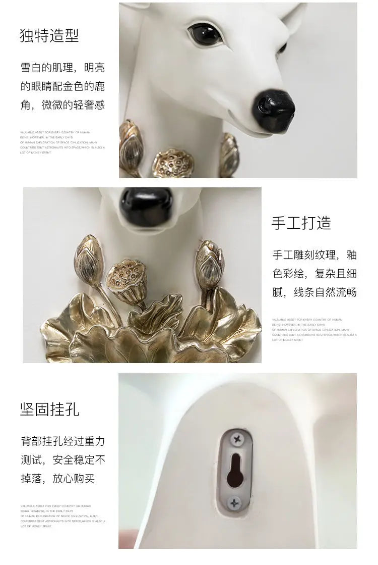 Resin decorative items, American-style living room TV background wall decorations, wealth-attracting deer head wall hangers