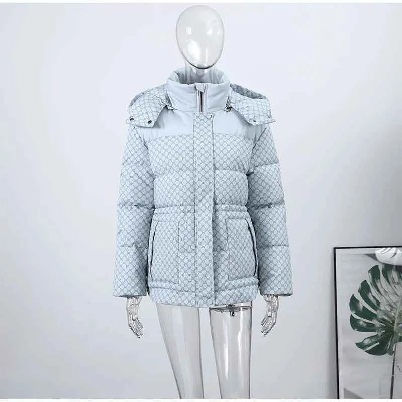 Printed Female Winter Cotton Quilted Jacket Hooded Thicken Zipper Single Breasted Long Sleeve 2025 New Casual Coat Loose Outwear