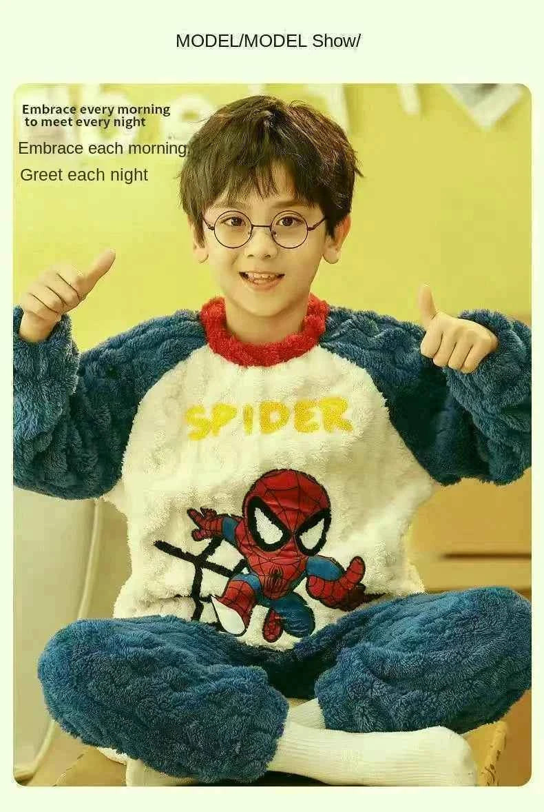Winter Marvel Children Clothing Boys Sleepwear Set Flannel Thick Long Sleeve Warm Set Pajamas Two Pieces Kids Clothes
