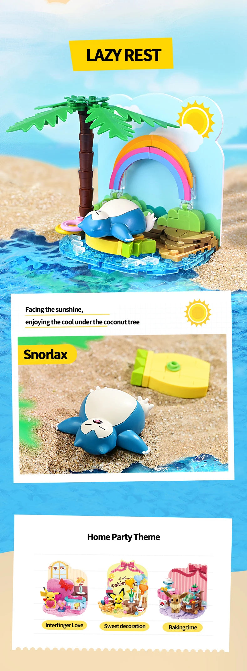 Pokemon Building Blocks Pikachu Psyduck Seaside Party Theme Scene Model Bricks Desktop Decorative Ornaments DIY Toys Gifts