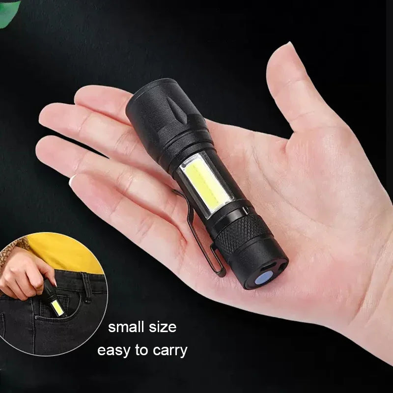 Rechargeable LED Pocket Flashlights with Pen Clip Zoom Mini Light 3 Lighting Mode with Side Lamp for Outdoor Camping Emer