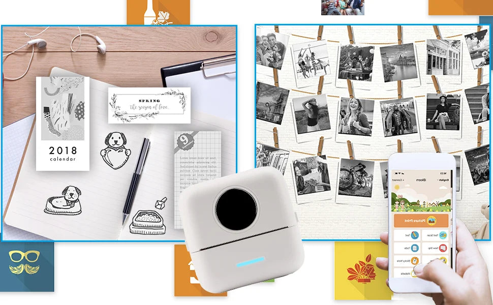 Thermal Portable Printer Mini Pocket Print Photo Thermal Label Printers With 57mm Printing Wireless BT Android And iOS Printers