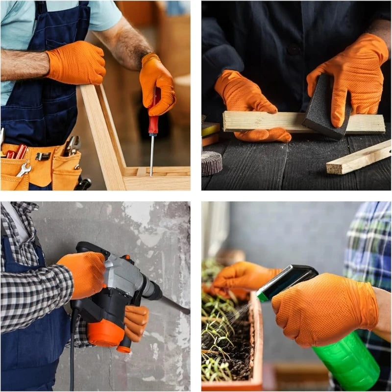 8Mil Super Duty Orange Nitrile Gloves Disposable Diamond Textured Safety Protective Work Gloves Auto Mechanic Industrial Gloves