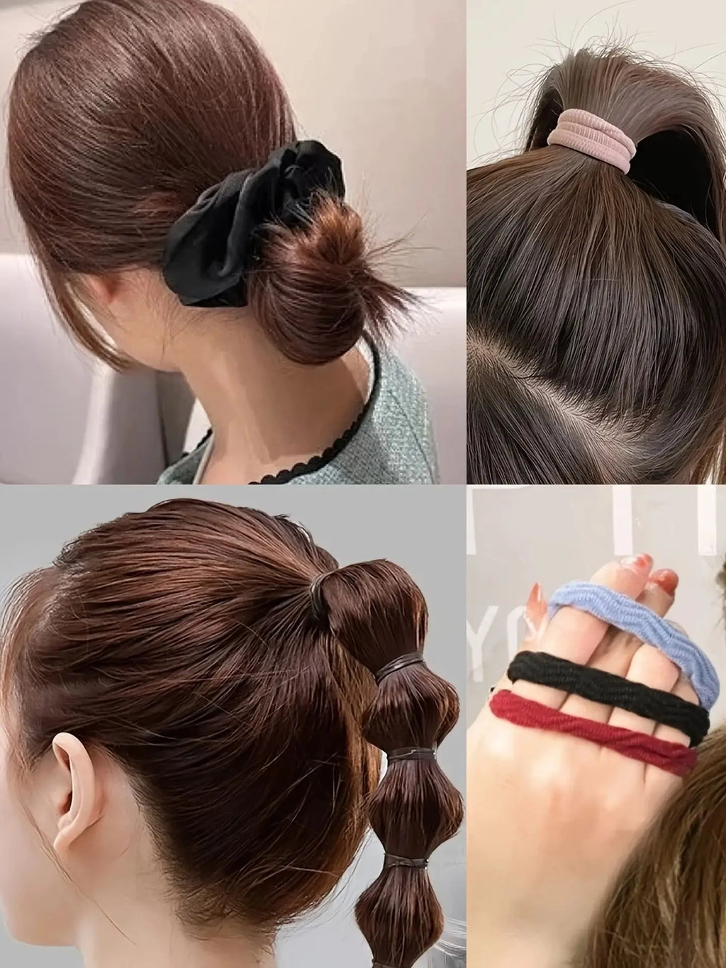 1109pcs Women Dark Hair Accessories Set Elastic Seamless Ponytail Scrunchies Small Rubber Bands Fashion Hair Ties Headbands