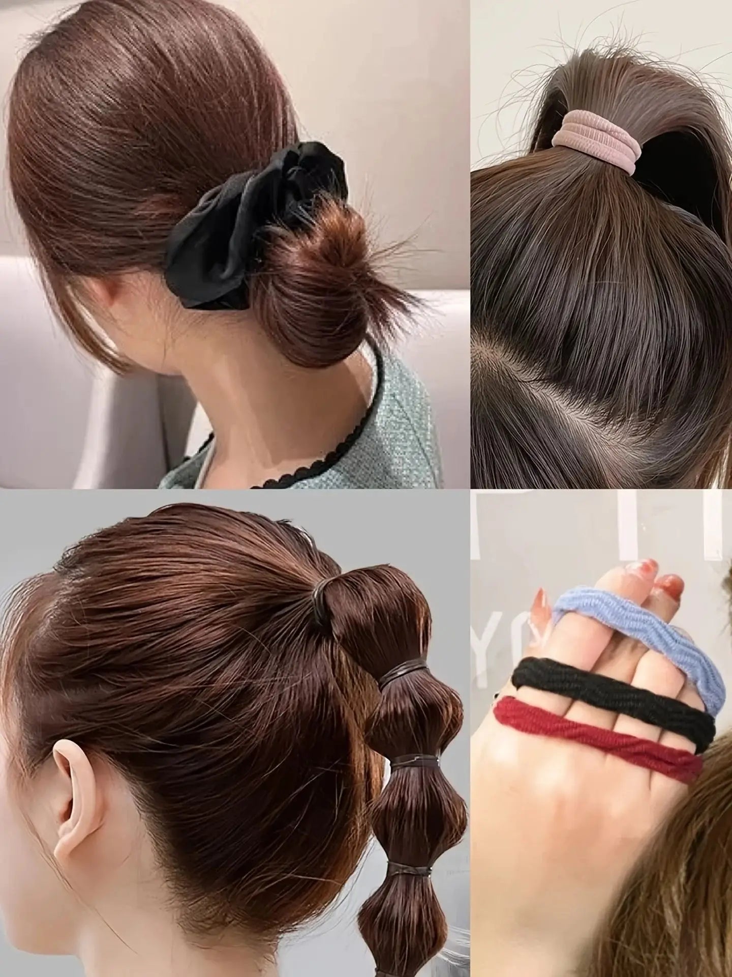 1109pcs Women Dark Hair Accessories Set Elastic Seamless Ponytail Scrunchies Small Rubber Bands Fashion Hair Ties Headbands