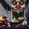 Halloween Decorations Door Cover,Spooky Witch and Zombie Theme Wall Decor,Indoor Outdoor Haunted House Themed Decoration 2D Scen