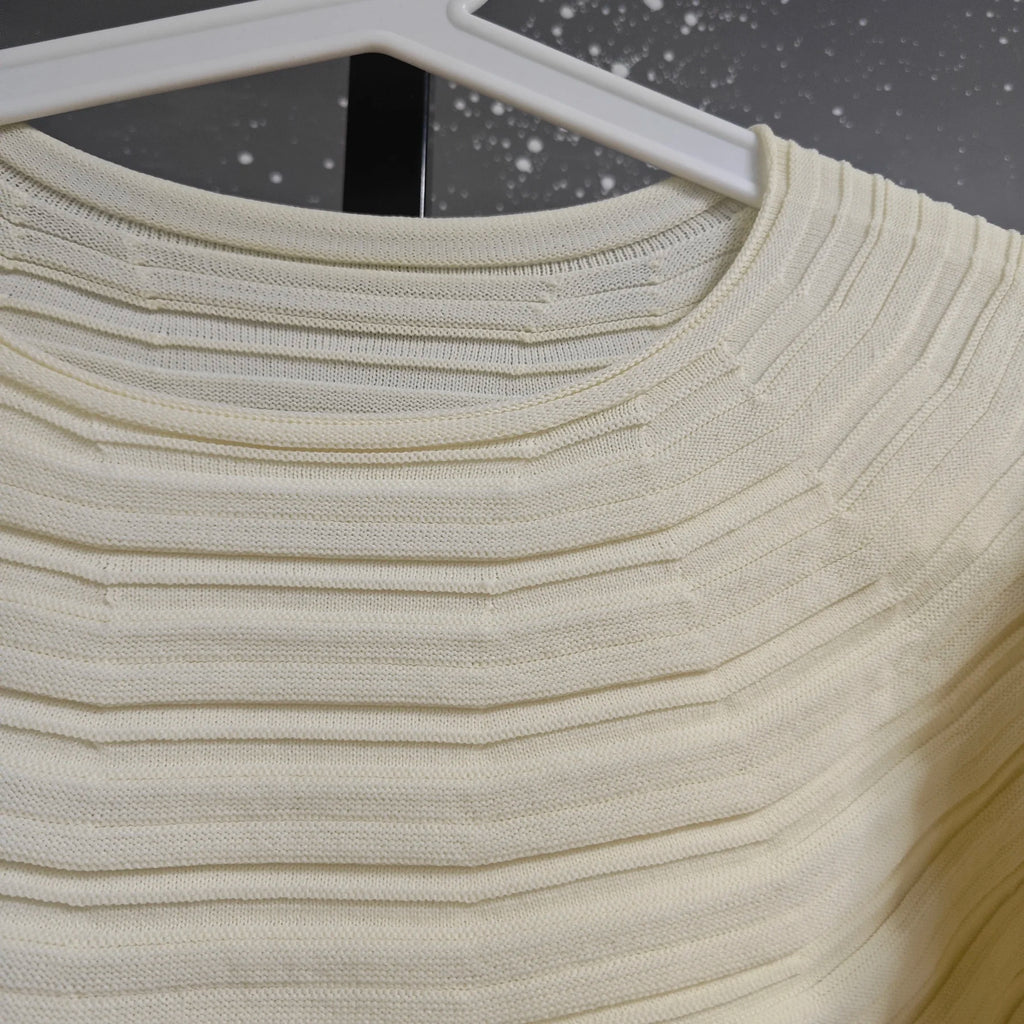 LANMREM Casual Pleated Texture Round Neck Half Sleeve Thick Wome's T-shirt Chic New Knitwear Fashion Pullover Top Chic 2DB5036