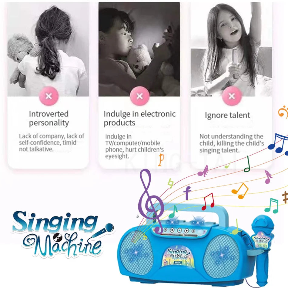 Kids Microphone Karaoke Machine Music Instrument Toys with Light Indoor Outdoor Travel Educational Toy Gift for Girl Boy Child